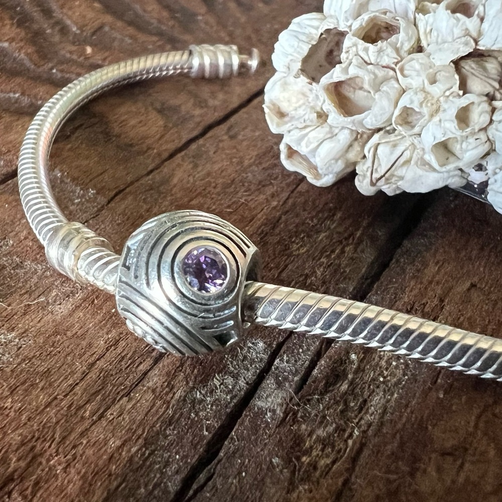 Authentic Pandora Charm Hypnotic with Amethyst CZ Sterling Bead Circles Mod